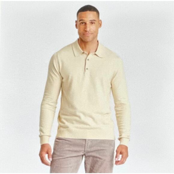 Men's Polo Collared Pullover Sweater Goodfellow & Co Cream M - Picture 1 of 8